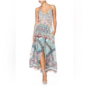 Camilla Elegant Multicolor embellished silk Maxi Dress, M